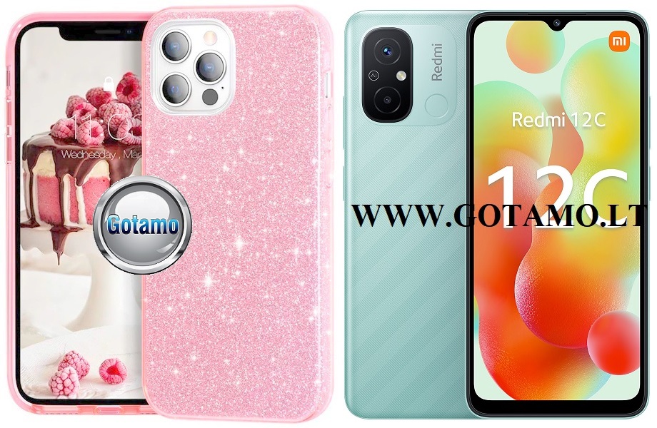 iLLumi-Neo silikoninis dėklas nugarėlė Xiaomi Redmi 12C telefonui rožinės spalvos