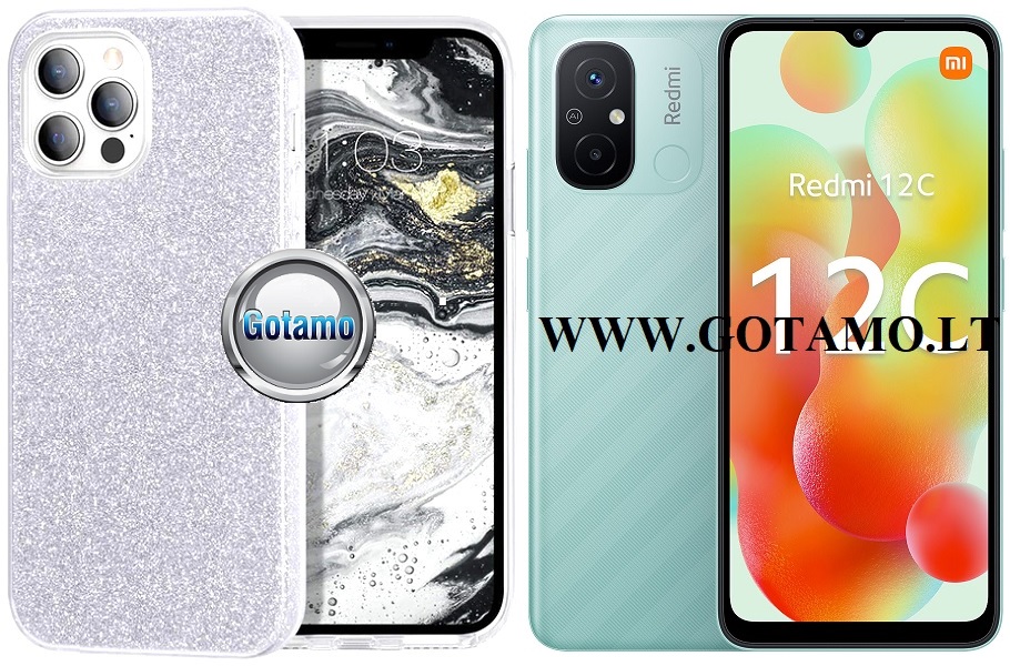 iLLumi-Neo silikoninis dėklas nugarėlė Xiaomi Redmi 12C telefonui sidabro spalvos
