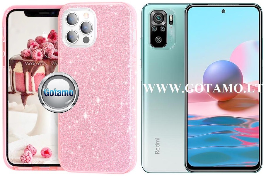 iLLumi-Neo silikoninis dėklas nugarėlė Xiaomi Redmi Note 10, Xiaomi Redmi Note 10S, Xiaomi Poco M5s telefonams rožinės spalvos
