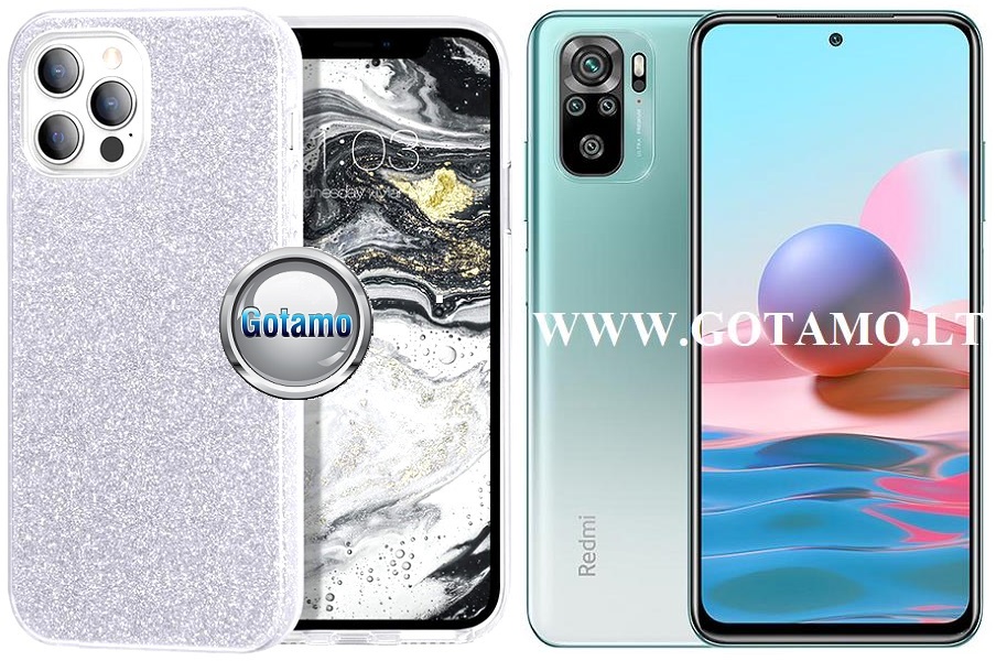 iLLumi-Neo silikoninis dėklas nugarėlė Xiaomi Redmi Note 10, Xiaomi Redmi Note 10S, Xiaomi Poco M5s telefonams sidabro spalvos