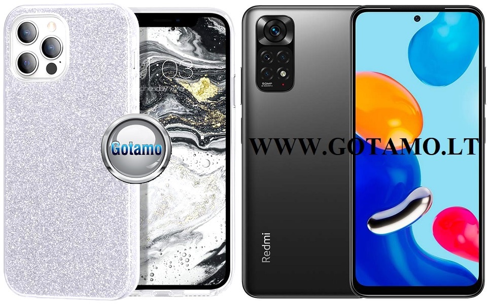 iLLumi-Neo silikoninis dėklas nugarėlė Xiaomi Redmi Note 11, Xiaomi Redmi Note 11S telefonams sidabro spalvos