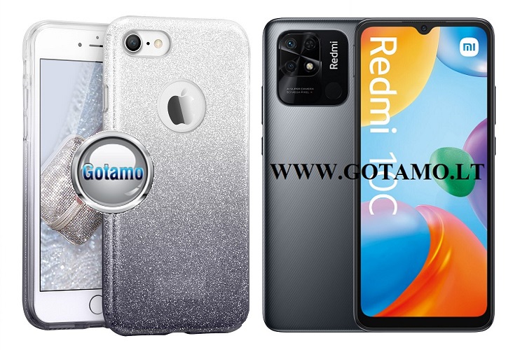 iLLuminaTe silikoninis dėklas nugarėlė Xiaomi Redmi 10C, Xiaomi Poco C40 telefonams sidabro spalvos