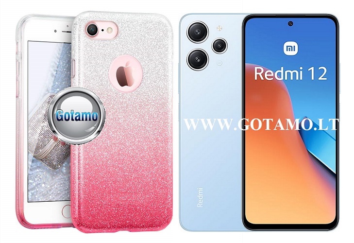 iLLuminaTe silikoninis dėklas nugarėlė Xiaomi Redmi 12, Xiaomi Redmi 12 5G telefonams rožinės spalvos