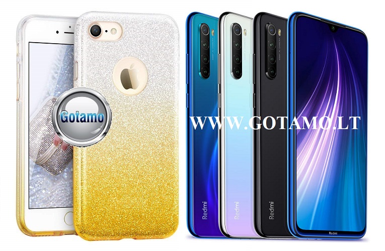 iLLuminaTe silikoninis dėklas nugarėlė Xiaomi Redmi Note 8 telefonams aukso spalvos
