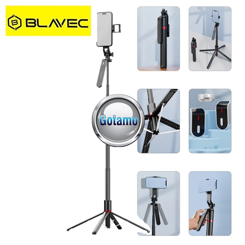 Keturkojis stovas asmenukių (selfie) lazda su apšvietimu Blavec Fusion 220CM 1 LED 6 Asmenukių lazda su stovu Blavec Fusion 220CM telefonui