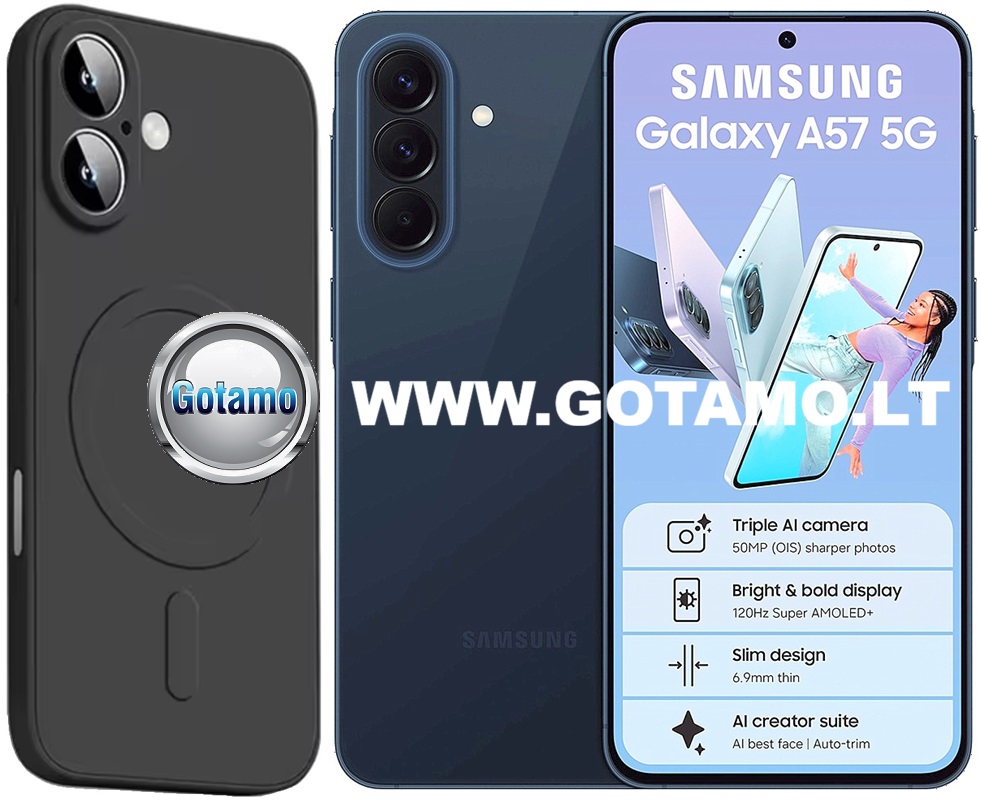 MagSafe Matte Plus dėklas Samsung Galaxy A57 juodos spalvos