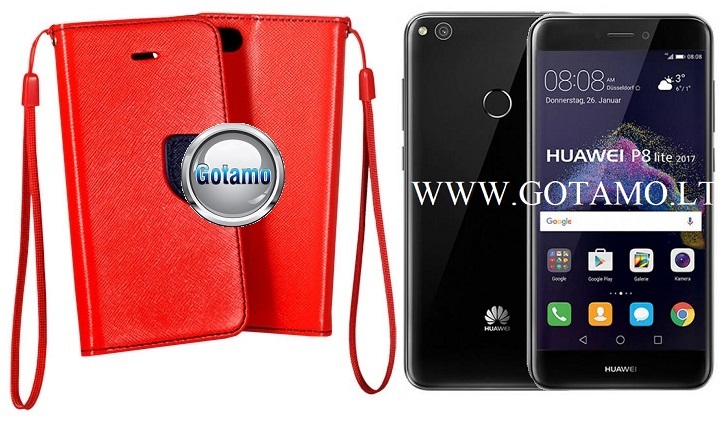 Manager dėklas Huawei P9 Lite (2017) mobiliesiems telefonams raudonos spalvos