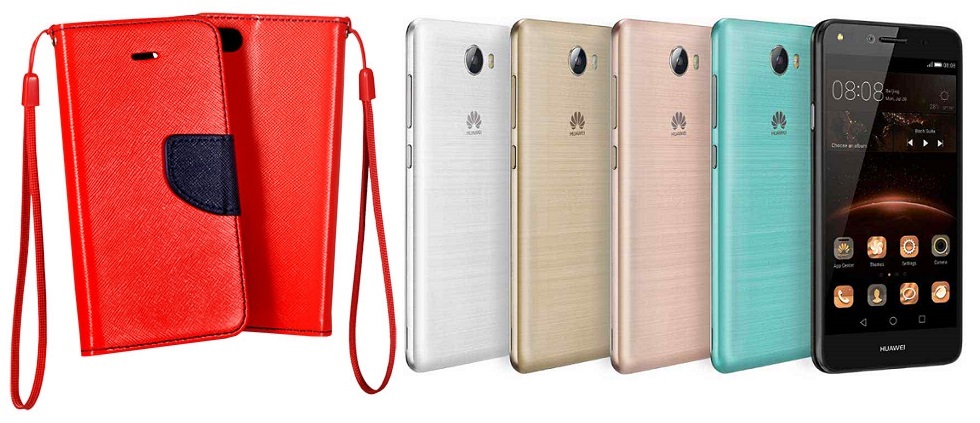 Manager dėklas Huawei Y5II mobiliesiems telefonams raudonos spalvos