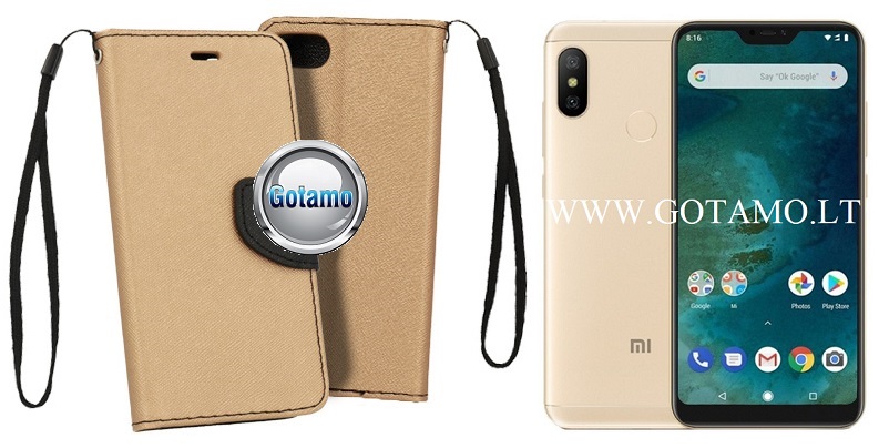 Manager dėklas Xiaomi Mi A2 Lite, Xiaomi Redmi 6 Pro mobiliesiems telefonams aukso spalvos