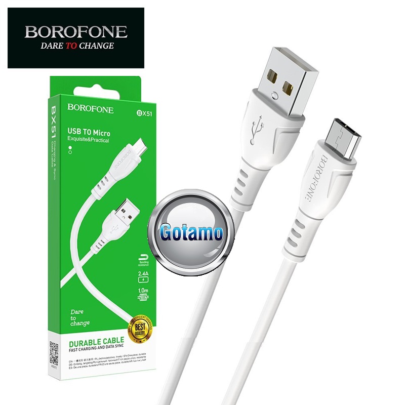 Micro USB laidas 1 metras Borofone baltos