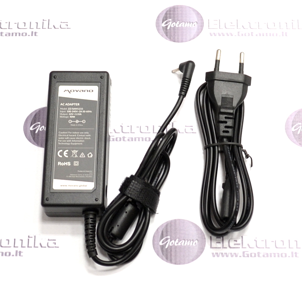 Nešiojamo kompiuterio kroviklis 12V 3.3A (40W) 2.5mm x 0.7mm Movano 2 Nešiojamo kompiuterio kroviklis 12V