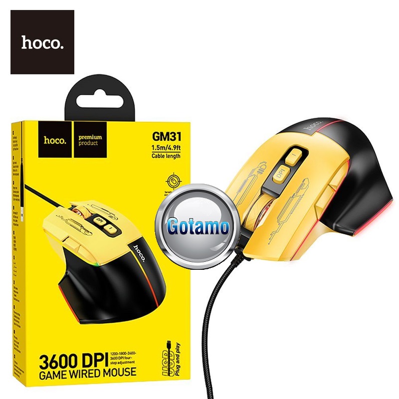 Pelė žaidimams 3600DPI Hoco geltonai