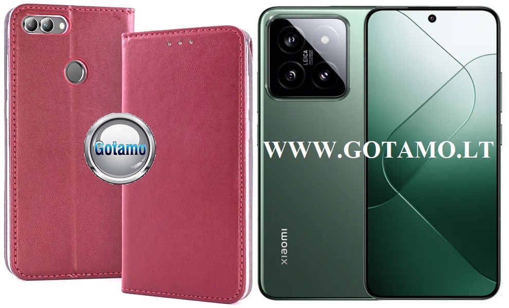 Re-Cap magnetinis dėklas Xiaomi 14 mobiliajam telefonui tamsiai raudonos (bordo) spalvos