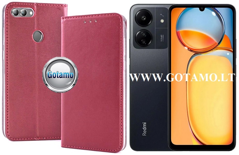 Re-Cap magnetinis dėklas Xiaomi Redmi 13C, Xiaomi Poco C65 mobiliesiems telefonams tamsiai raudonos (bordo) spalvos