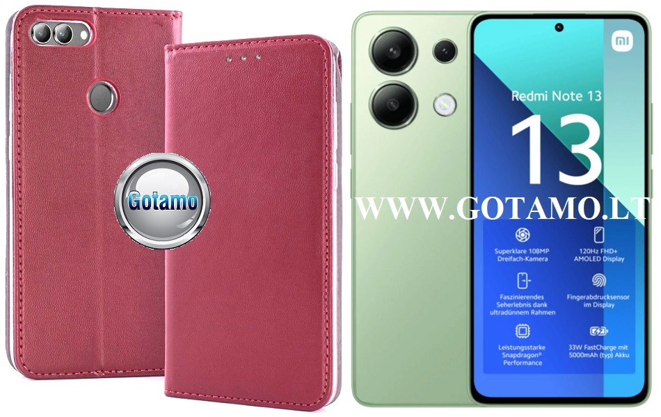 Re-Cap magnetinis dėklas Xiaomi Redmi Note 13 4G mobiliajam telefonui tamsiai raudonos (bordo) spalvos