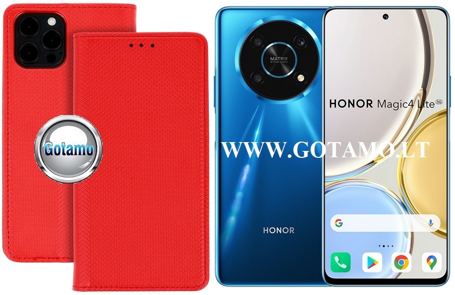 Re-Grid magnetinis dėklas Honor Magic 4 Lite telefonui raudonos spalvos