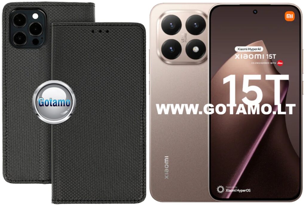 Re-Grid magnetinis dėklas knygutė – Xiaomi 15T, juodos spalvos