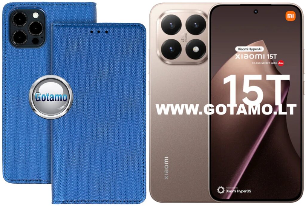 Re-Grid magnetinis dėklas knygutė – Xiaomi 15T, mėlynos spalvos