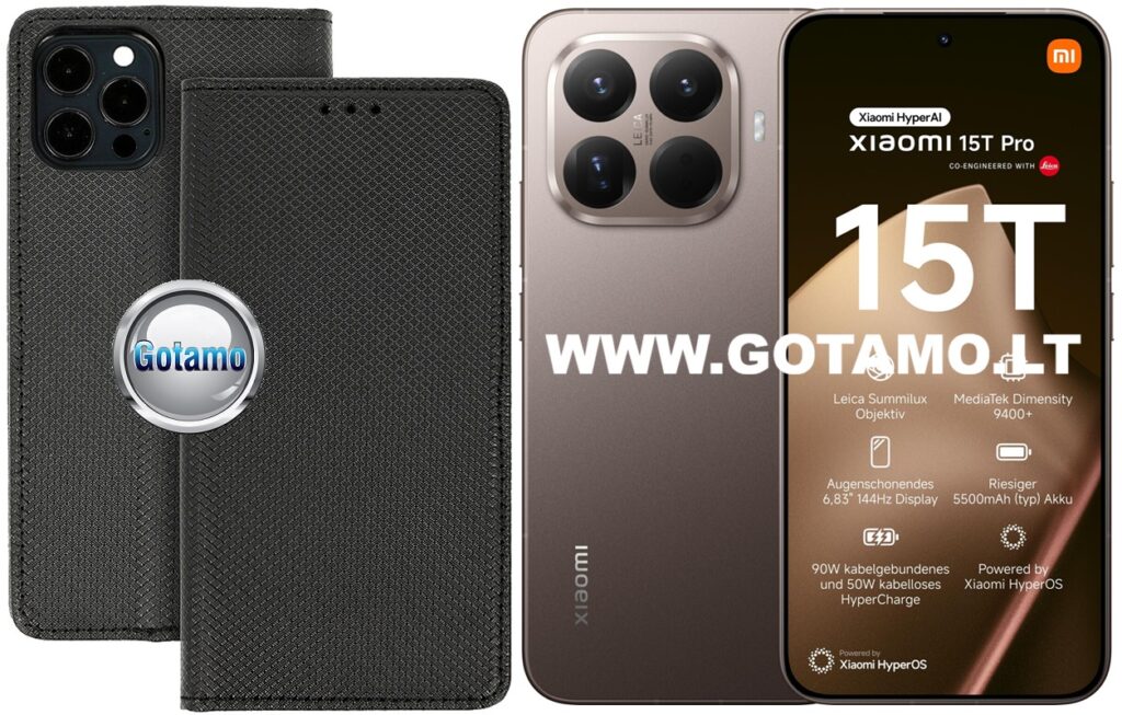 Re-Grid magnetinis dėklas knygutė – Xiaomi 15T Pro, juodos spalvos
