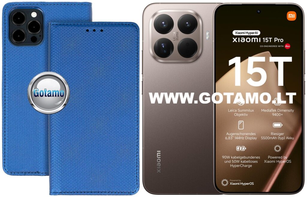 Re-Grid magnetinis dėklas knygutė – Xiaomi 15T Pro, mėlynos spalvos