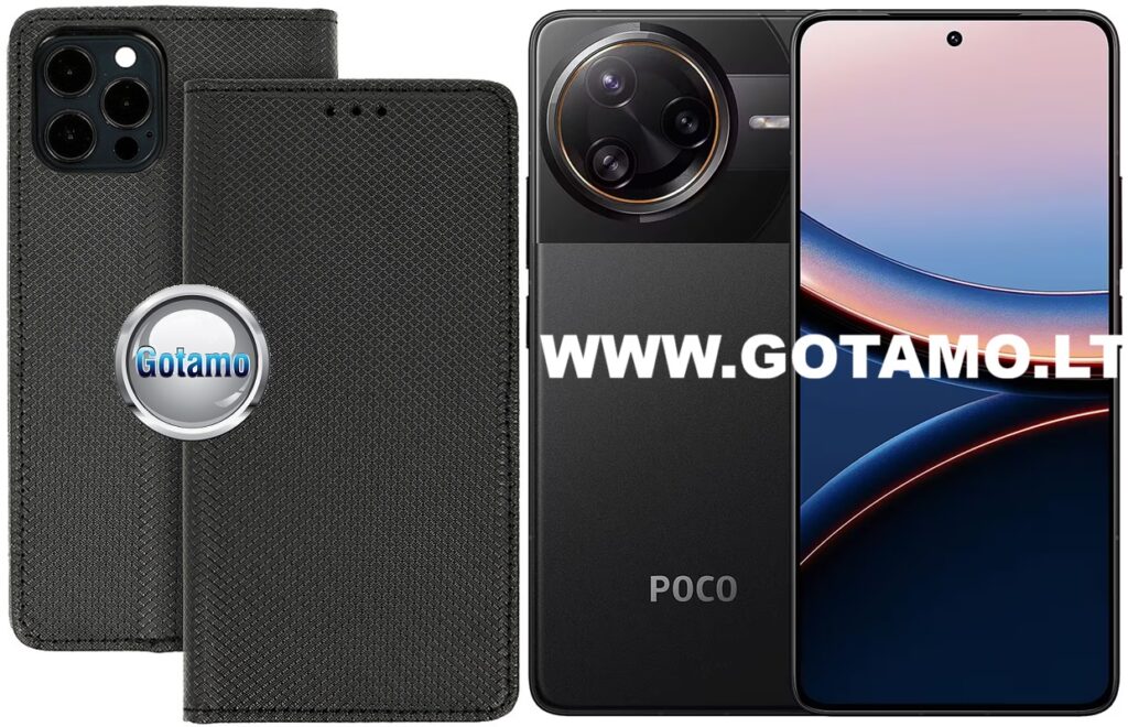 Re-Grid magnetinis dėklas knygutė – Xiaomi Poco F7 Pro / Poco F7 Ultra, juodos spalvos