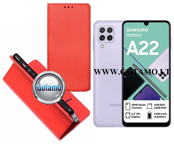 Re-Grid magnetinis dėklas Samsung Galaxy A22 raudonos spalvos
