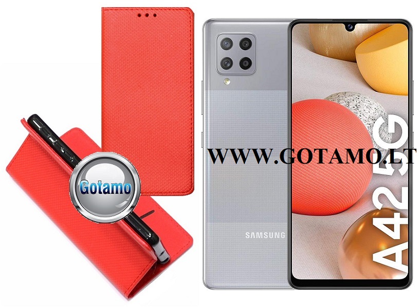 Re-Grid magnetinis dėklas Samsung Galaxy A42 5G raudonos spalvos
