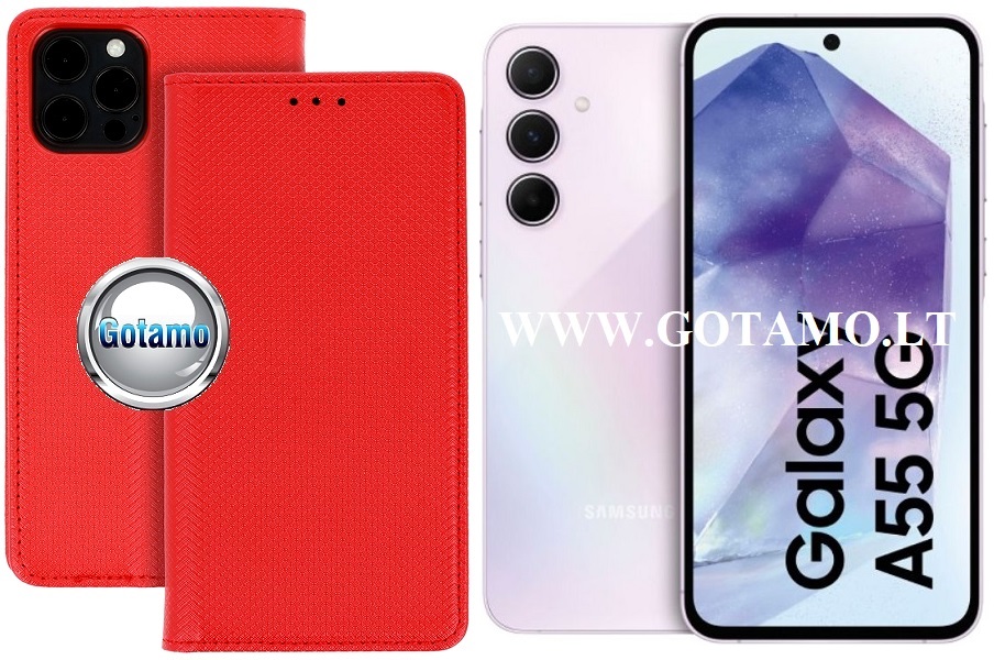 Re-Grid magnetinis dėklas Samsung Galaxy A55 raudonos spalvos