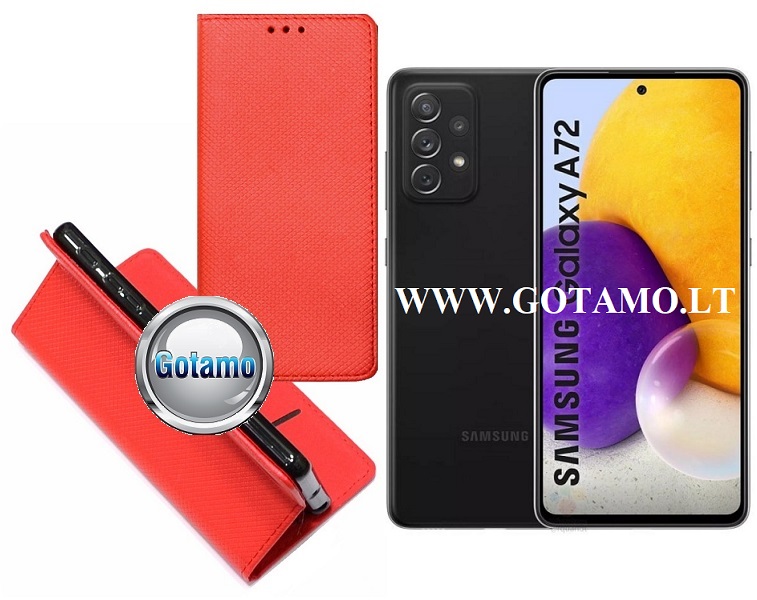 Re-Grid magnetinis dėklas Samsung Galaxy A72 raudonos spalvos