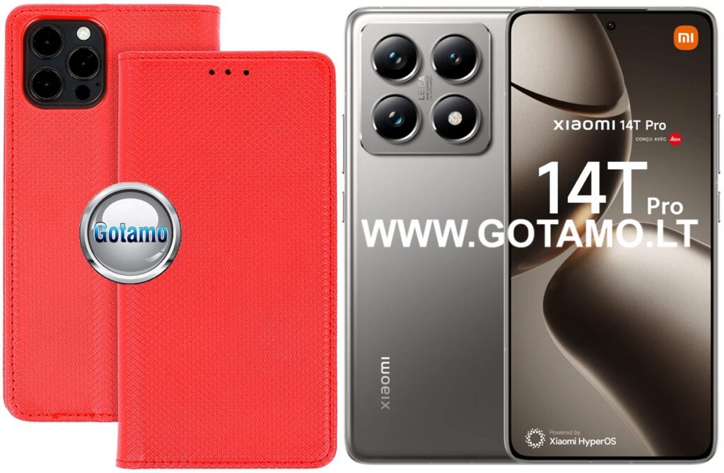 Re-Grid magnetinis dėklas Xiaomi 14T, Xiaomi 14T Pro telefonams raudonos spalvos