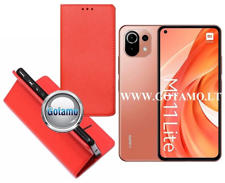 Re-Grid magnetinis dėklas Xiaomi Mi 11 Lite, Xiaomi Mi 11 Lite 5G telefonams raudonos spalvos