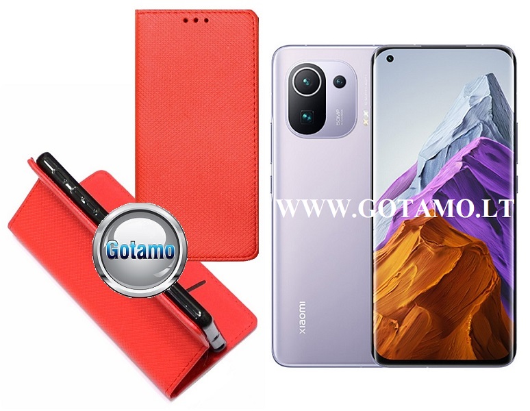 Re-Grid magnetinis dėklas Xiaomi Mi 11, Xiaomi Mi 11 Pro mobiliesiems telefonams raudonos spalvos