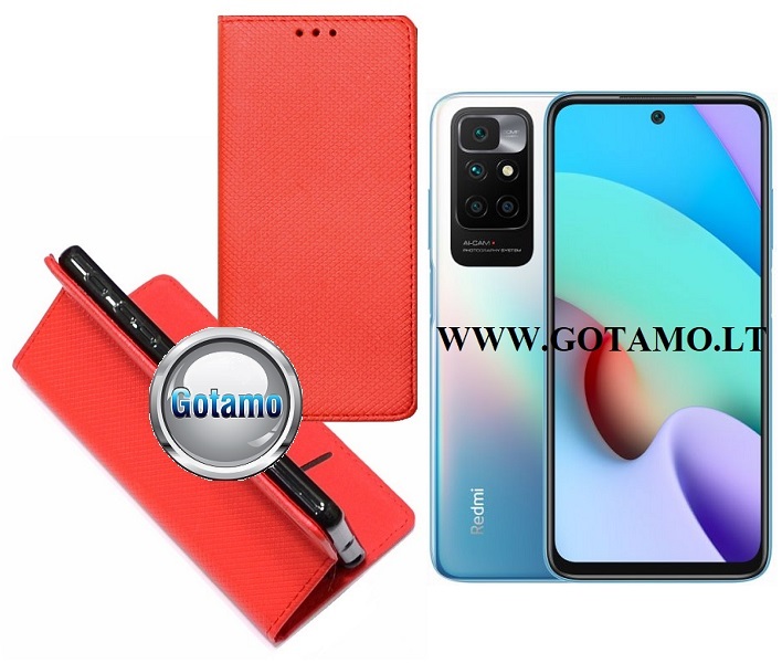 Re-Grid magnetinis dėklas Xiaomi Redmi 10, Xiaomi Redmi Note 11 4G telefonams raudonos spalvos