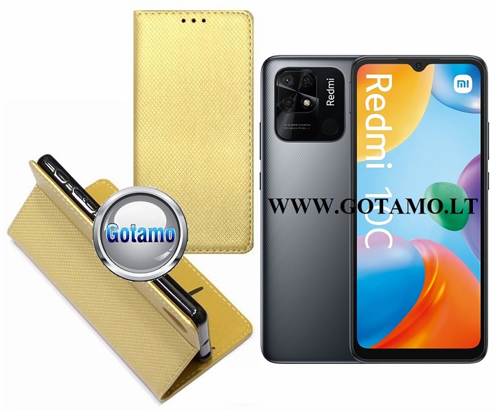 Re-Grid magnetinis dėklas Xiaomi Redmi 10C, Xiaomi Poco C40 telefonams aukso spalvos