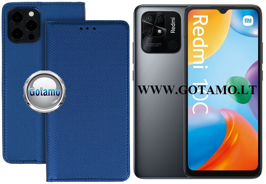 Re-Grid magnetinis dėklas Xiaomi Redmi 10C, Xiaomi Poco C40 telefonams mėlynos spalvos