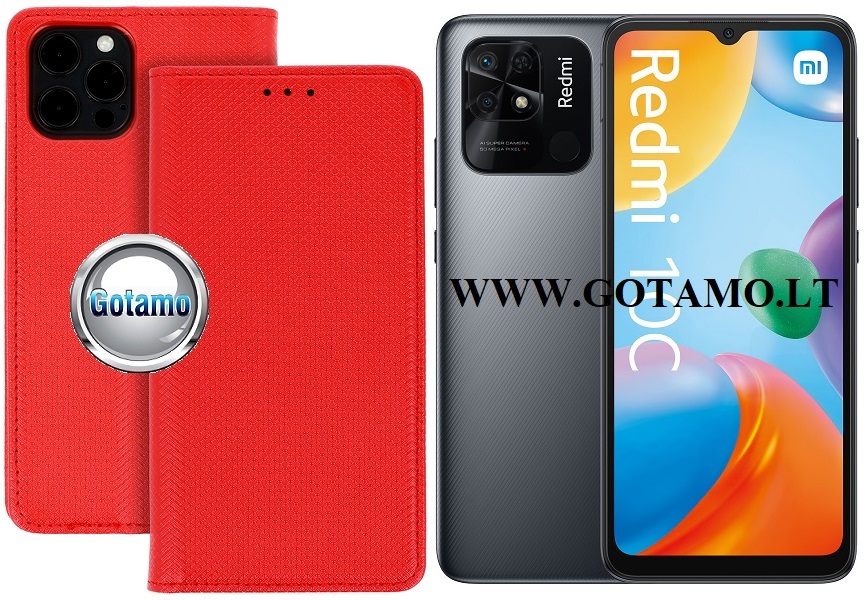 Re-Grid magnetinis dėklas Xiaomi Redmi 10C, Xiaomi Poco C40 telefonams raudonos spalvos