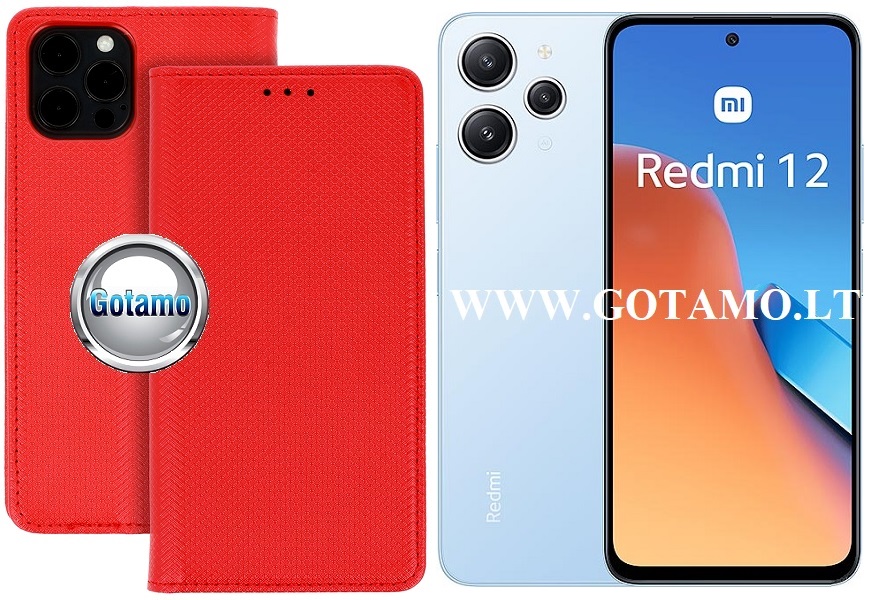 Re-Grid magnetinis dėklas Xiaomi Redmi 12, Xiaomi Redmi 12 5G telefonams raudonos spalvos