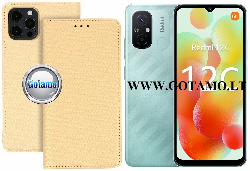 Re-Grid magnetinis dėklas Xiaomi Redmi 12C telefonui aukso spalvos