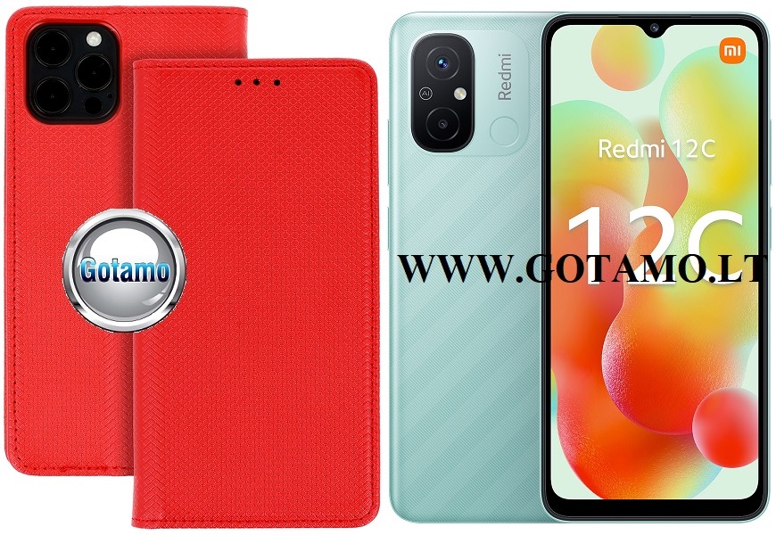 Re-Grid magnetinis dėklas Xiaomi Redmi 12C telefonui raudonos spalvos