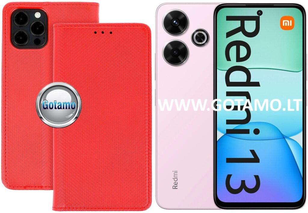 Re-Grid magnetinis dėklas Xiaomi Redmi 13, Xiaomi Redmi 13 5G telefonams raudonos spalvos