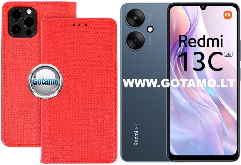 Re-Grid magnetinis dėklas Xiaomi Redmi 13C 5G telefonui raudonos spalvos