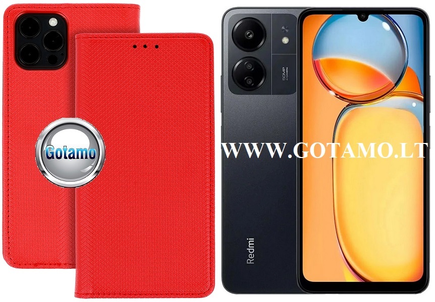 Re-Grid magnetinis dėklas Xiaomi Redmi 13C, Xiaomi Poco C65 telefonams raudonos spalvos
