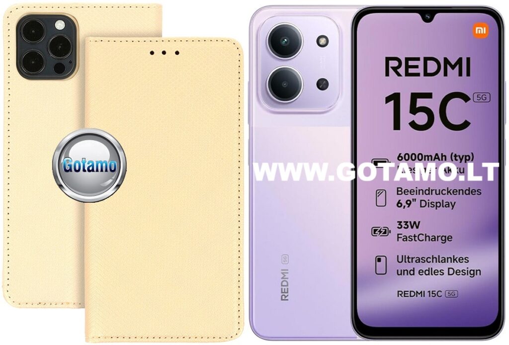 Re-Grid magnetinis dėklas Xiaomi Redmi 15C 5G, aukso spalvos