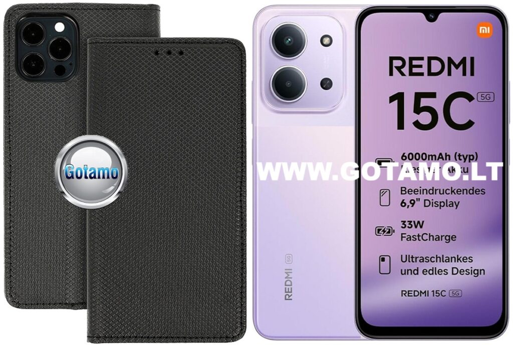 Re-Grid magnetinis dėklas Xiaomi Redmi 15C 5G, juodos spalvos