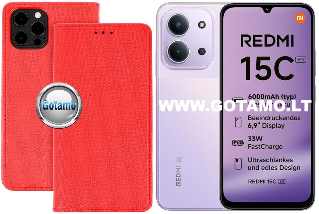 Re-Grid magnetinis dėklas Xiaomi Redmi 15C 5G, raudonos spalvos