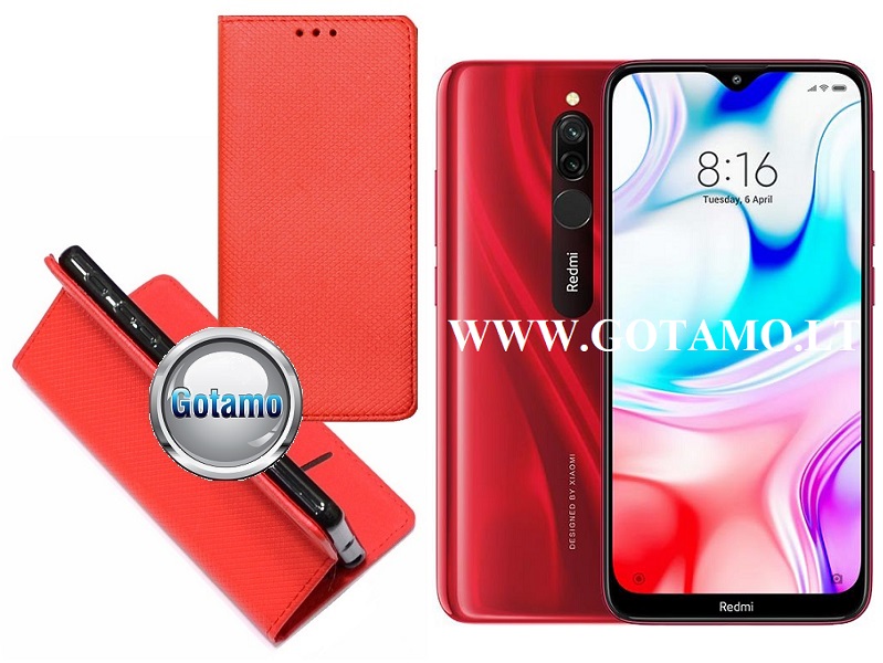 Re-Grid magnetinis dėklas Xiaomi Redmi 8 8A telefonams raudonos spalvos