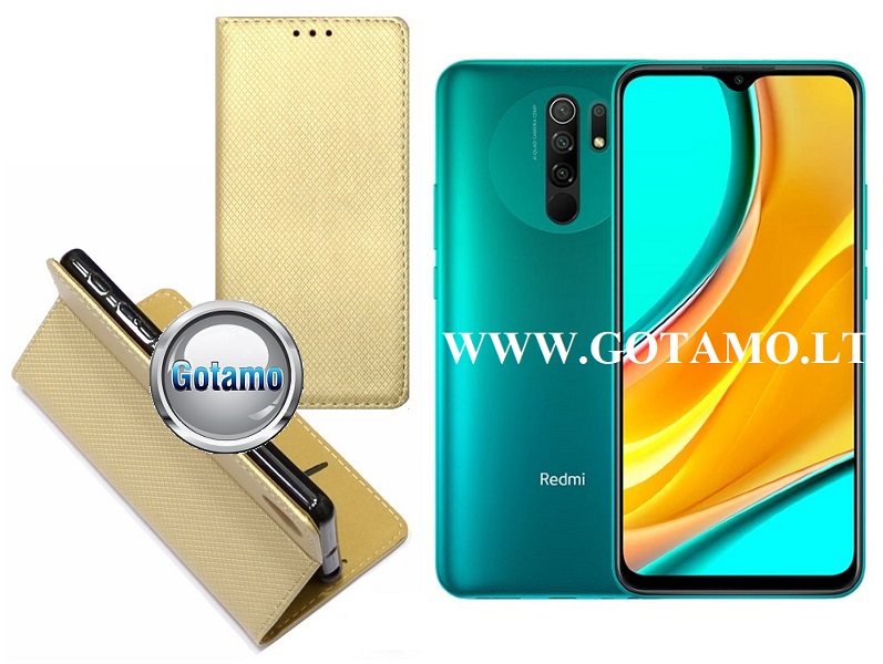 Re-Grid magnetinis dėklas Xiaomi Redmi 9 mobiliesiems telefonams aukso spalvos
