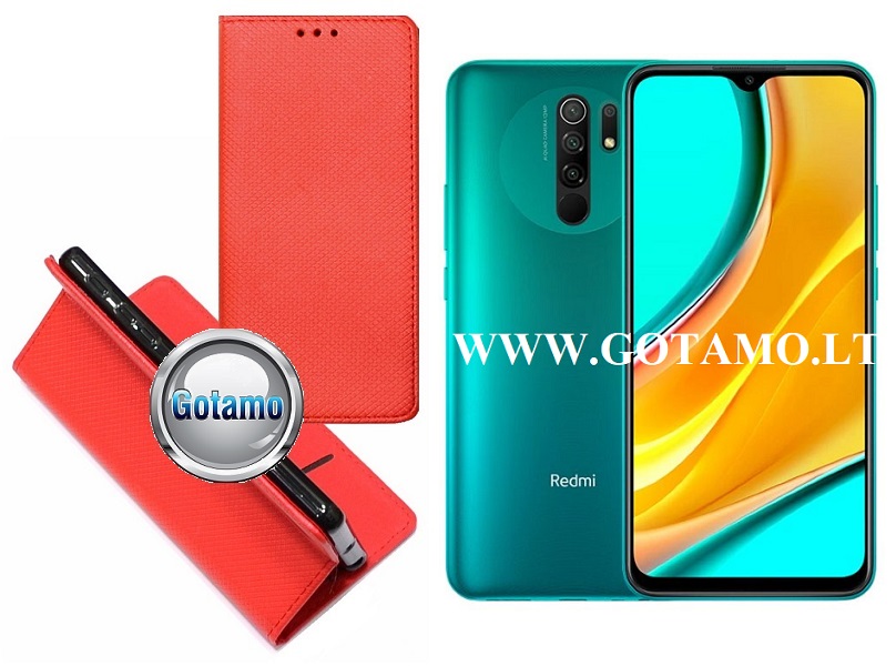 Re-Grid magnetinis dėklas Xiaomi Redmi 9 mobiliesiems telefonams raudonos spalvos