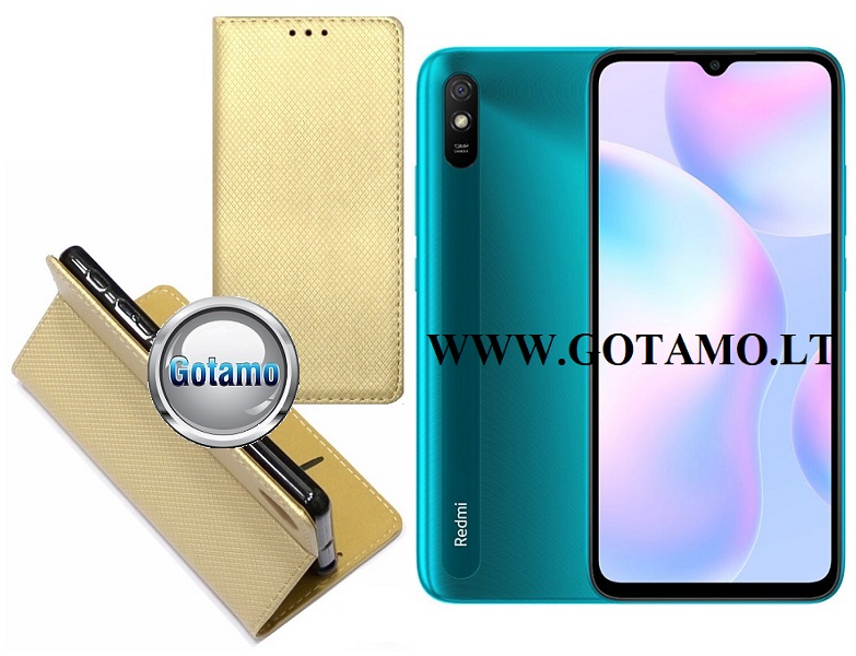Re-Grid magnetinis dėklas Xiaomi Redmi 9A telefonams aukso spalvos
