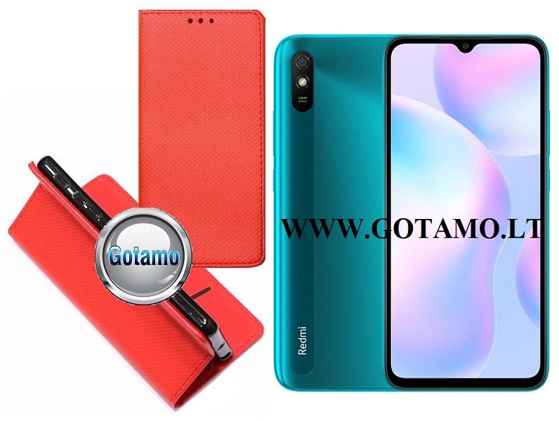 Re-Grid magnetinis dėklas Xiaomi Redmi 9A telefonams raudonos spalvos